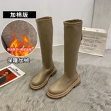 Флисовые ботинки в английском стиле, высокие сапоги на платформе, из натуральной кожи, коллекция 2021, в британском стиле