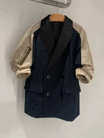 Брендовый демисезонный пиджак классического кроя, костюм, топ, рукава фонарики, по фигуре