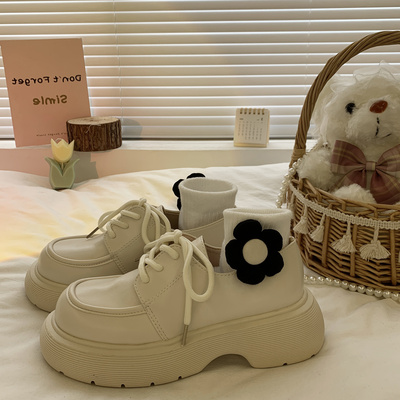 taobao agent White footwear, high suitable with a skirt English style platform, British style, 2022