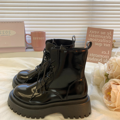 taobao agent Martens, black demi-season high low boots platform English style, 2022 collection, British style