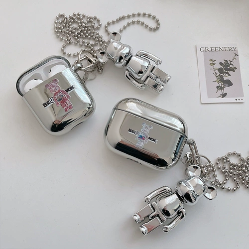 Мультяшная трехмерная гальваника, подвесная шея с жестоким медведем, подходит для airpods, защитный чехол, Apple, беспроводная связь Bluetooth 2-го поколения, универсальный силиконовый чехол для наушников 1/2-го поколения, коробка airpodspro, защита от царапин, все включено