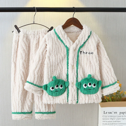 Детская коралловая бархатная демисезонная пижама, фланелевый детский зимний комплект для мальчиков, увеличенная толщина