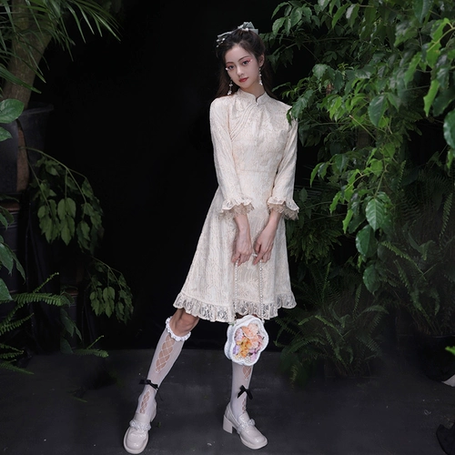 Осеннее кружевное ципао, платье, светлый стиль, подходит для подростков