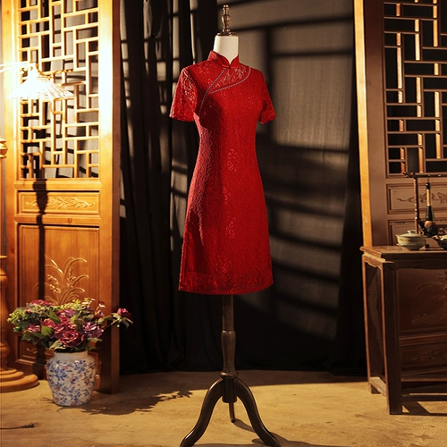 Красное ципао, вечернее платье, короткое свадебное платье для матери, подходит для подростков, большой размер