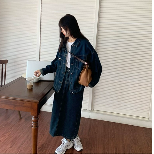 Комплект, модная осенняя джинсовая юбка, ретро куртка, в западном стиле, 2021 года