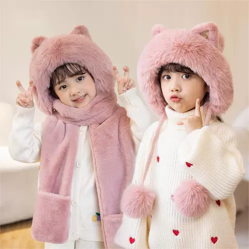 Детская шапка, шарф, демисезонные утепленные шерстяные бархатные перчатки, 3 предмета, семейный стиль