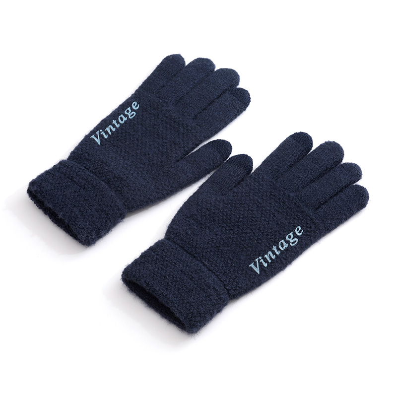 Antarctic warm woolen gloves for autumn and winter men's knitting and riding students thickening cold letters simple