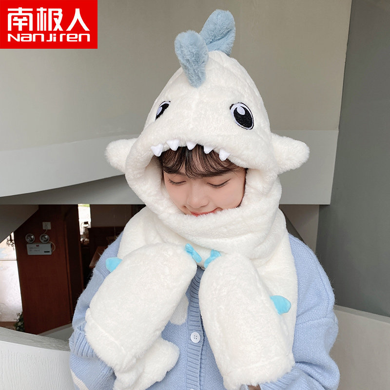 Shark, hat, scarf, keep warm winter cute windproof gloves for students