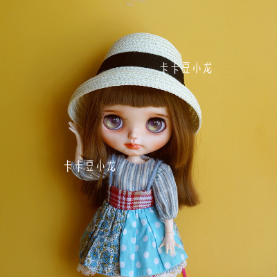 taobao agent BLYTHE Little cloth baby with a micro -shrinking simplicity straw hat sunshade hats, holiday beach hats outdoor shooting props