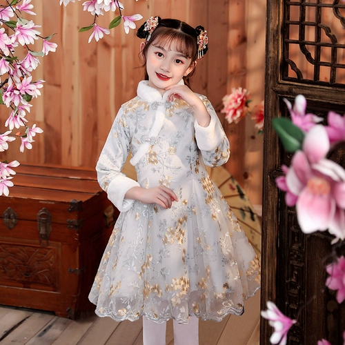 Демисезонное детское ханьфу, ципао, юбка, утепленный пуховик, китайский стиль, детская одежда