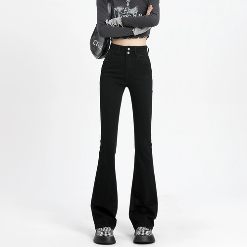 Черные цветные джинсы, весенние штаны, осенние штаны-клёш, высокая талия, по фигуре, коллекция 2023, новая коллекция, подходит для подростков