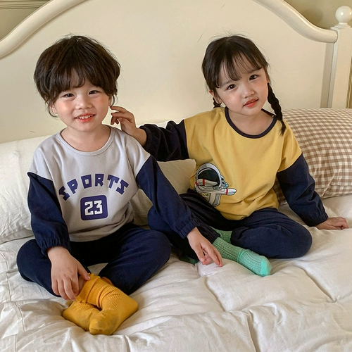 Детская демисезонная хлопковая пижама, лонгслив для мальчиков, нарукавники, детский комплект, коллекция 2022