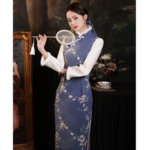 Шерстяное демисезонное ципао, зимний флисовый длинный лонгслив, увеличенная толщина