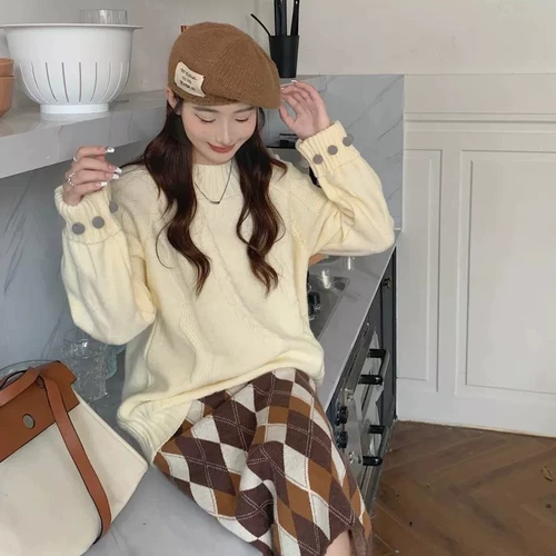 Демисезонный сексуальный трикотажный свитер, свободный крой, увеличенная толщина