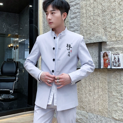 Осенняя мужская трендовая куртка для отдыха, костюм, комплект, в корейском стиле, китайский стиль, облегающий крой