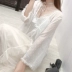 Nàng tiên nữ mùa hè bằng voan với áo cardigan choàng ngắn với váy dây - Áo sơ mi chiffon ren Áo sơ mi chiffon ren