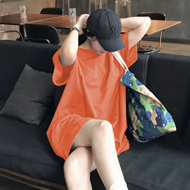 牛油果绿宽松中长款纯色短袖t恤女2025新款ins时尚夏季上衣服洋气