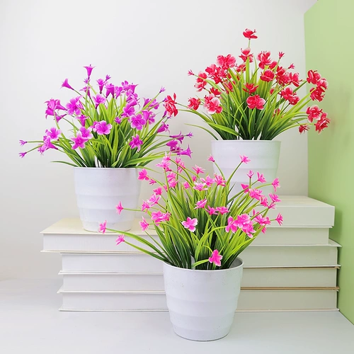 Симуляция цветочный орнамент гостиная в помещении зеленый пластиковый пластиковый цветочный композиция маленький горшечный телевизионный шкаф декоративные домашние фальшивые цветы