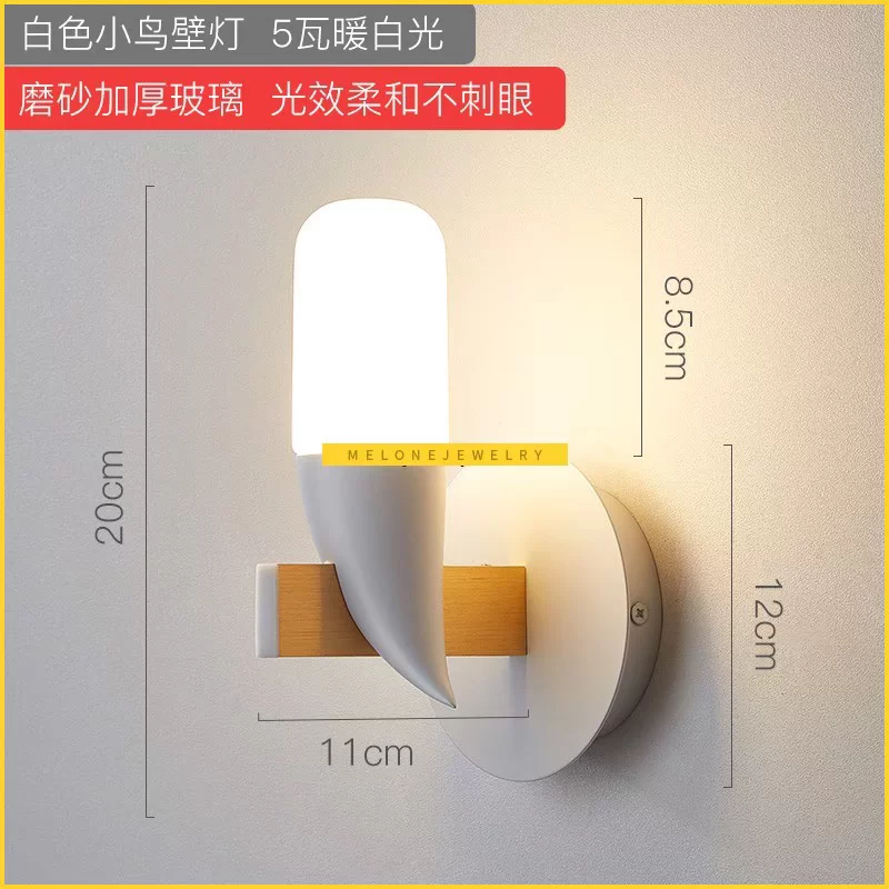 [Nordic Fashion Bird Lamp Glass Led Wall Lamp White Black Bed]