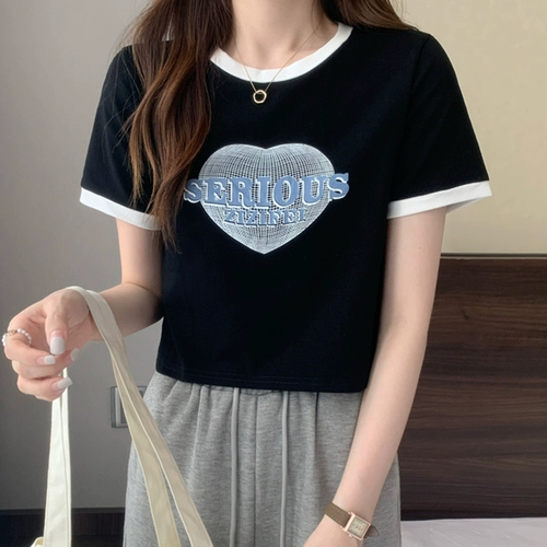 Хлопковая футболка, короткие штаны, короткий рукав, коллекция 2022, подходит для подростков, в западном стиле, высокая талия