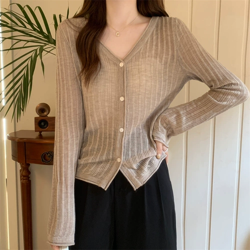Осенний лонгслив, тонкий сексуальный базовый приятный телу кардиган, V-образный вырез, оверсайз, облегающий крой