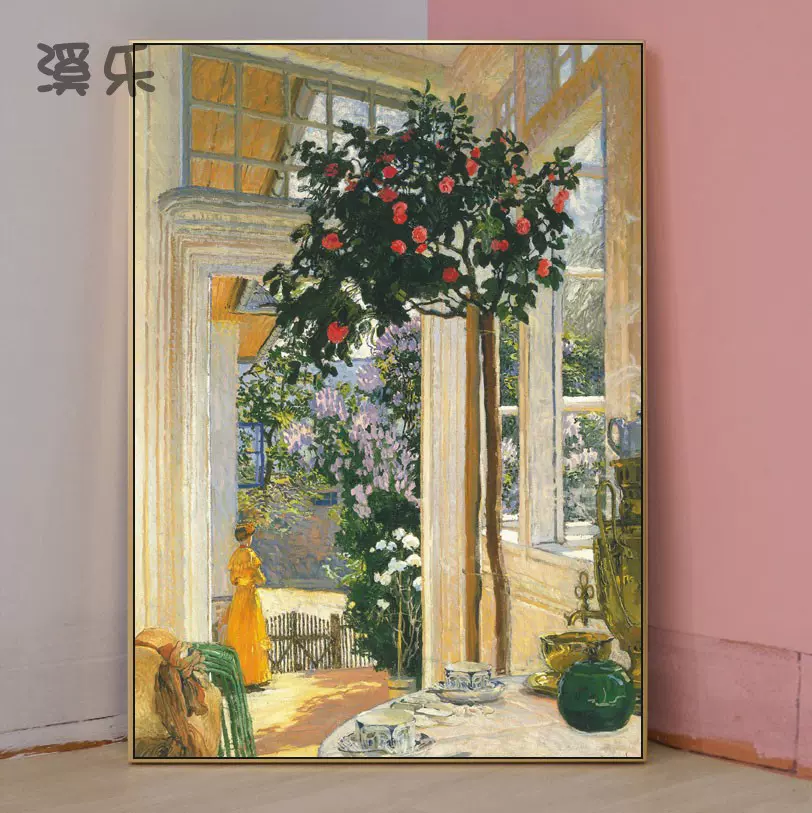 窗前水仙花欧式静物油画装饰画小众风景壁画客厅背景玄关卧室挂画-Taobao