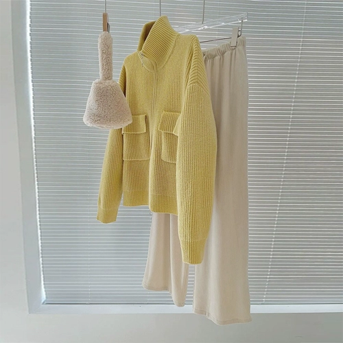 Модный дизайнерский трикотажный кардиган с молнией, свитер, куртка, городской стиль, в западном стиле, свободный крой