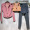 胭脂粉外套+粉T恤+橙粉胸衣+深灰裤