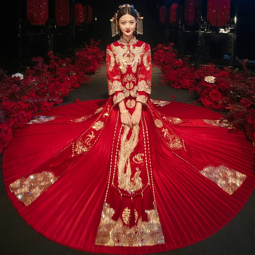 Традиционный свадебный наряд Сюхэ, зимнее свадебное платье, коллекция 2022, по фигуре, дракон и феникс