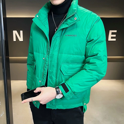 Мужской зеленый зимний пуховик, короткая трендовая куртка, коллекция 2022