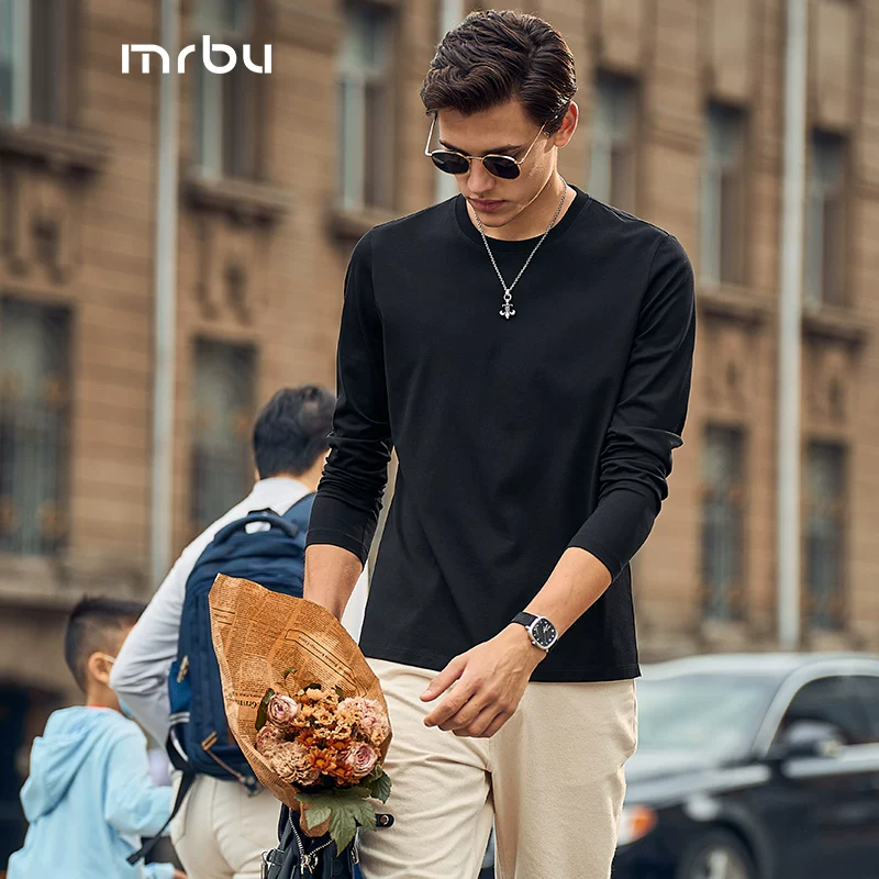 Star's same MrBu long-staple cotton white long-sleeved T-shirt men's casual spring and autumn bottoming top with T-shirt