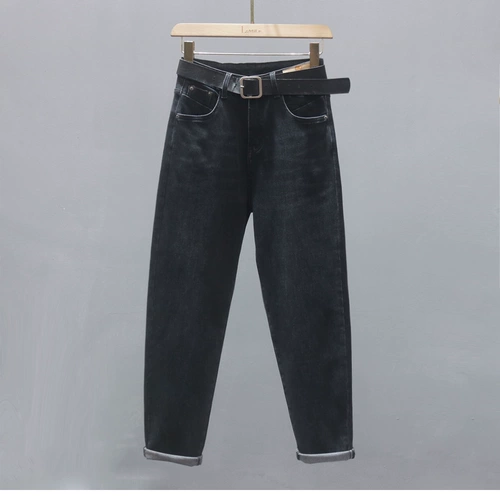 Джинсы, эластичные черные модные штаны, высокая талия, свободный крой