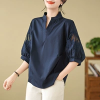 Хлопковая летняя рубашка, топ, расширенная летняя одежда для матери, V-образный вырез, премиум класс