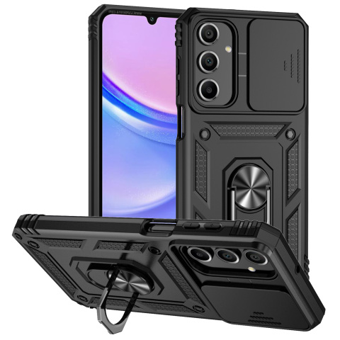Black Sliding Camera Kickstand Ring Textured Grip Samsung Phone Case