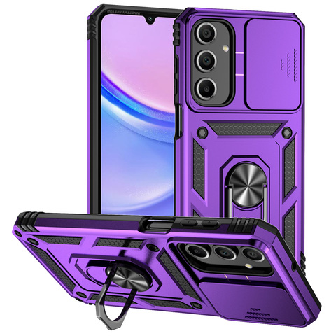 Black Sliding Camera Kickstand Ring Textured Grip Samsung Phone Case