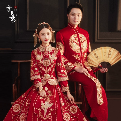 Традиционный свадебный наряд Сюхэ для влюбленных, комплект, свадебное платье, коллекция 2023, дракон и феникс