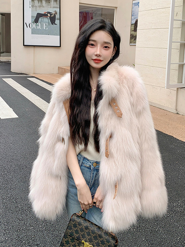 Fox Fur Buckle Fur Coat Womens Winter Plush Jacket Korean Style