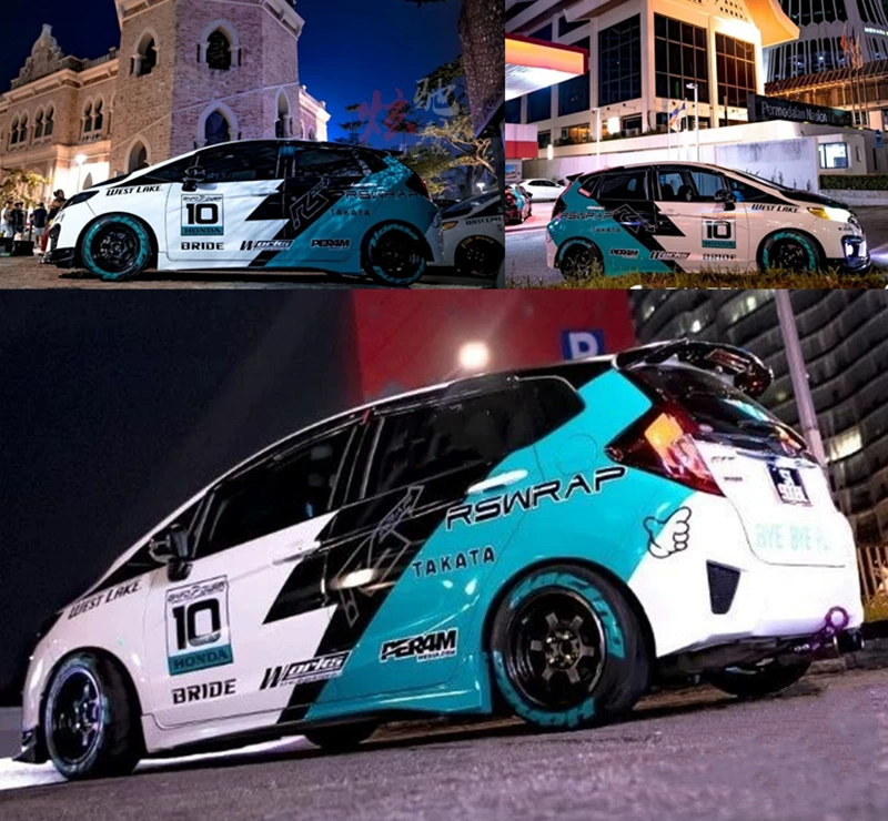 Подходит для наклеек на автомобиль Honda Fit GK5 — цветок, гоночная отделка FIT, персонализированные автомобильные наклейки для спорта