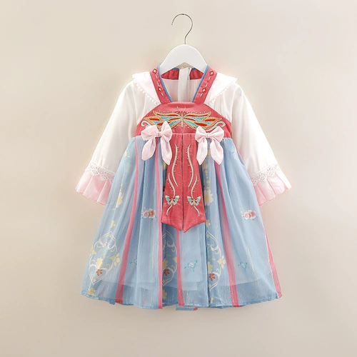 Ханьфу, платье, лонгслив для девочек, осенний наряд маленькой принцессы, юбка, коллекция 2023, китайский стиль