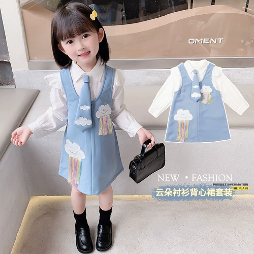 Осенний комплект для девочек, юбка, осеннее детское платье, в западном стиле, популярно в интернете