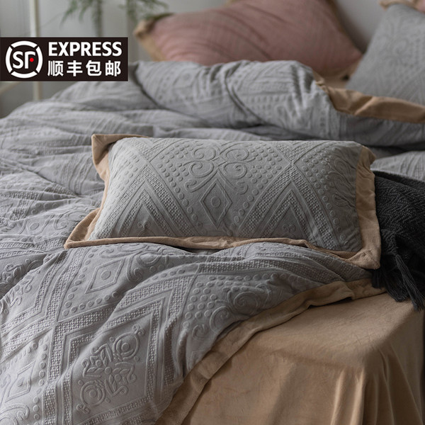 Фланелевый комплект, двусторонная простыня на флисовой подкладке, коралловый пододеяльник, покрывало, европейский стиль, 4 предмета