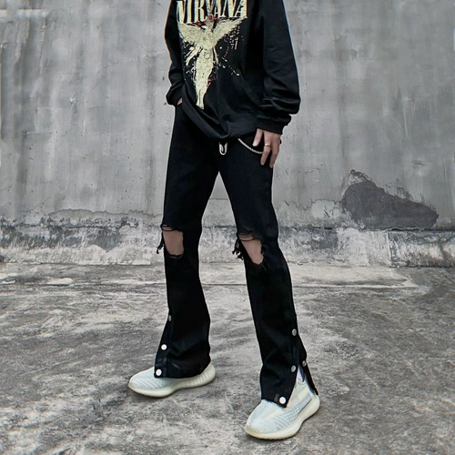 Летние черные дизайнерские джинсы, штаны в стиле хип-хоп, тренд сезона, свободный прямой крой, в американском стиле