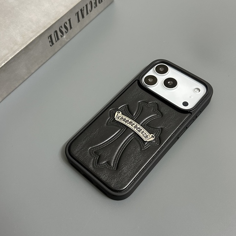 Dark Synthetic Leather Metal 3D Embossed Cross Stitched Pattern Phone – Pro/Plus/Max/Air – 17, 16, 15, 14, 13, 12 iPhone Case