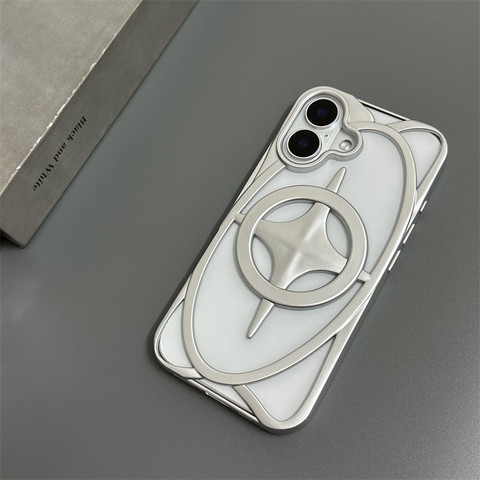 Art Deco Silver Star Hollow Cross Stitched MagSafe Phonev Plus/Pro/Max – 16, 15, 14, 13, 12 iPhone Case