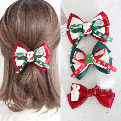 taobao agent Super immortal cute Christmas bow hair clip female headdress Girl side clip bangs bangs and plush Christmas hair clip