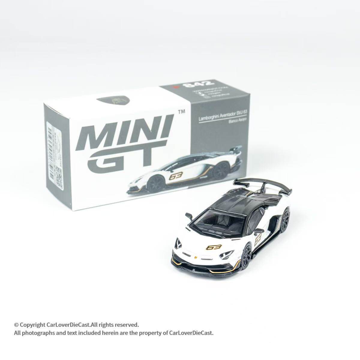 MINI GT 1:64 Aventador SVJ 63 Bianco Asopo LHD Diecast Model Car