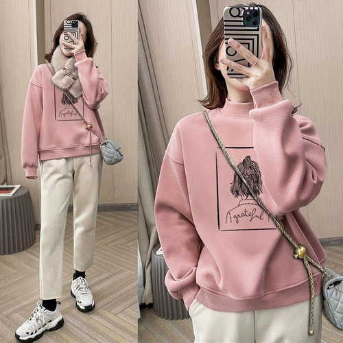 Удерживающая тепло приятная телу рубашка, демисезонная утепленная толстовка, куртка, высокий воротник, оверсайз, в корейском стиле