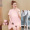 Розовая полосатая юбка с короткими рукавами + серые брюки для беременных