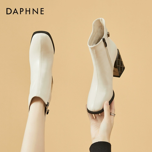 Tide, белые короткие сапоги на высоком каблуке, подходит с юбкой, из натуральной кожи, коллекция 2022, французский стиль