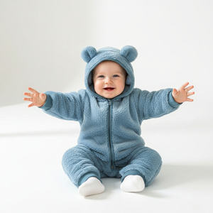 小猪大卫ins风可爱耳朵连体衣秋冬毛绒婴幼儿爬服保暖居家外出服